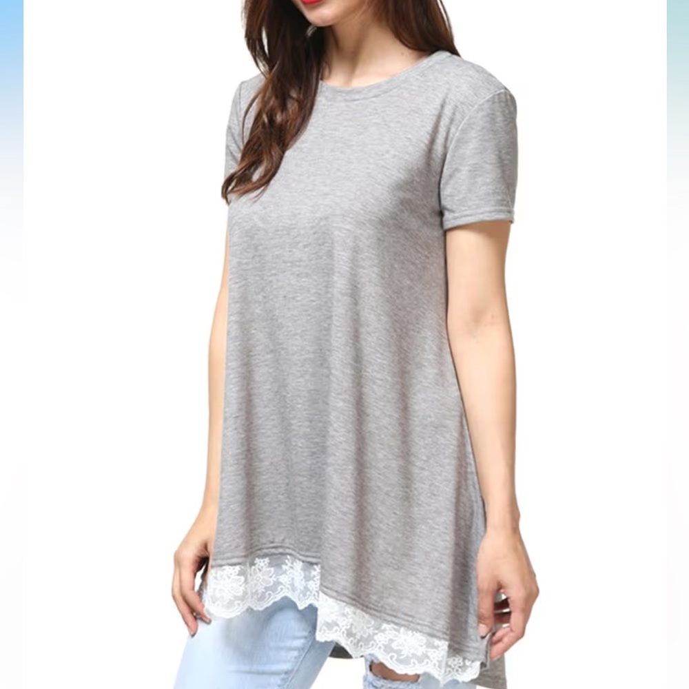 Gray Lace Hem Women's Top sz 18W